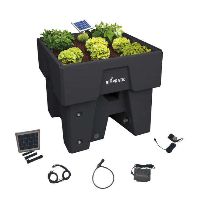 Biopratic - Jardinière Autonome & Kit solaire d'arrosage - Couleur Gris Anthracite