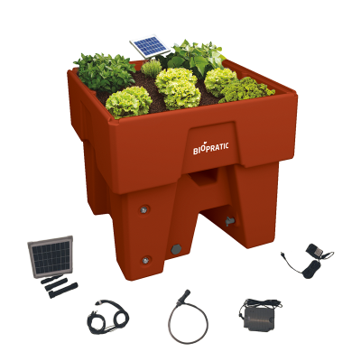 Biopratic - Jardinière Autonome & Kit solaire d'arrosage - Couleur Rouille