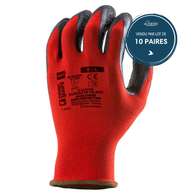 Gants EUROLITE 13L850 J13 PE rouge J13 end. latex noir